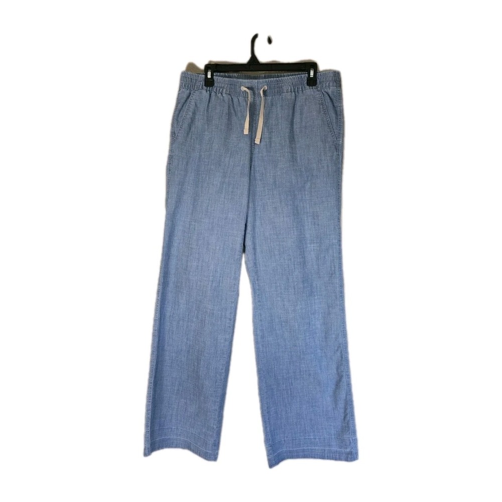 L.L. Bean 12MT Lakewashed Pull-On Mid-Rise Wide-Leg Chambray Fisherman Chinos